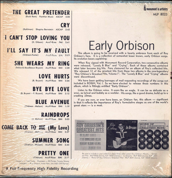 Roy Orbison : Early Orbison (LP, Album, Comp, Mono, Hol)