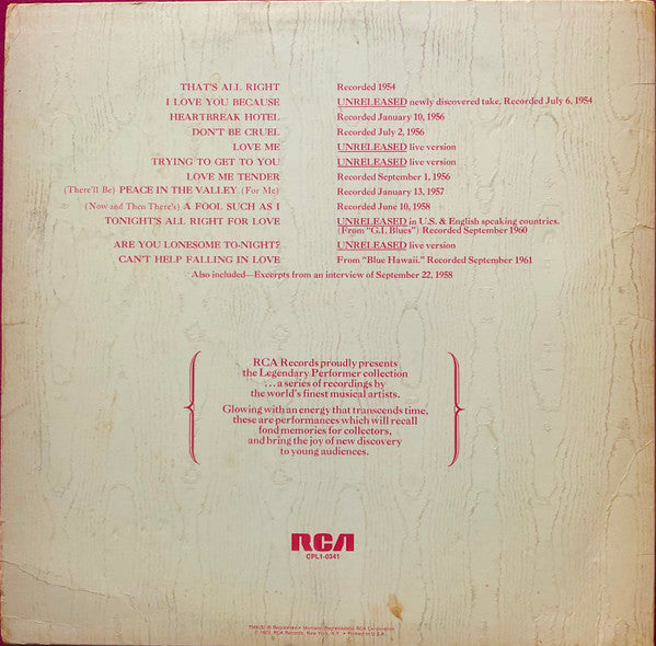 Elvis Presley : A Legendary Performer - Volume 1 (LP, Comp, Ind)