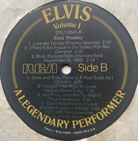 Elvis Presley : A Legendary Performer - Volume 1 (LP, Comp, Ind)