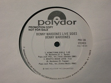 Benny Mardones : Live Sides (12", EP, Promo)