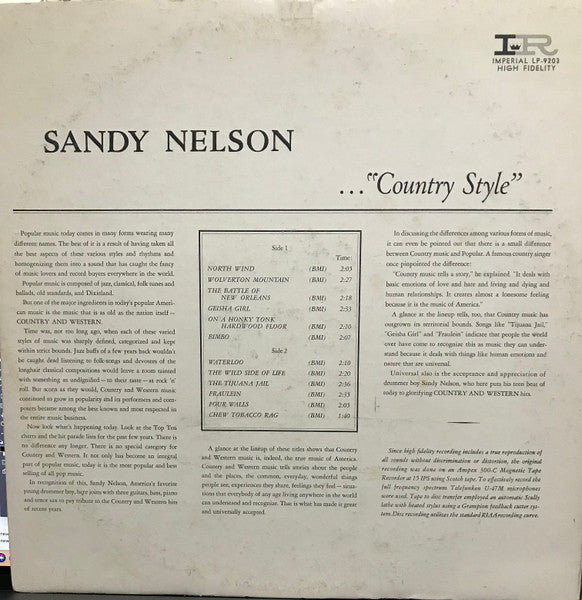 Sandy Nelson : Country Style (LP, Album, Mono)