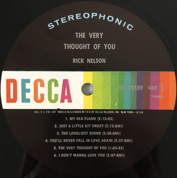 Rick Nelson* : The Very Thought Of You (LP, Album, Glo)
