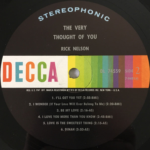 Rick Nelson* : The Very Thought Of You (LP, Album, Glo)