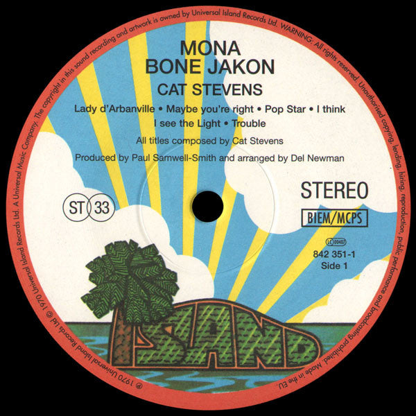 Cat Stevens : Mona Bone Jakon (LP, Album, RE)