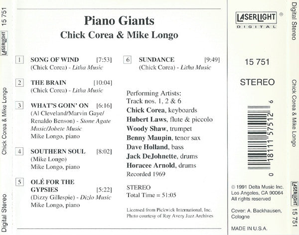 Chick Corea & Mike Longo* : Piano Giants (CD, Comp)