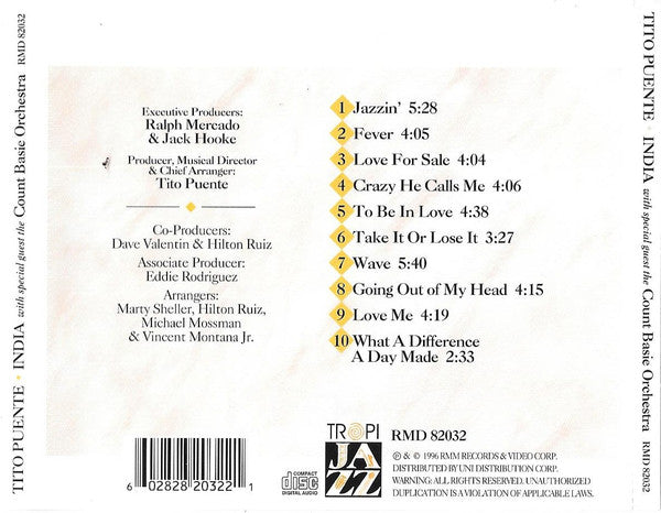 Tito Puente • India With Special Guest The Count Basie Orchestra* : Jazzin' (CD, Album)