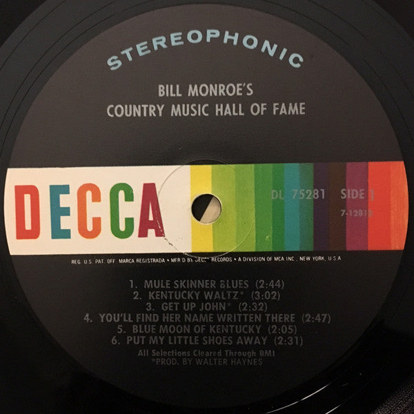 Bill Monroe : Bill Monroe's Country Music Hall Of Fame (LP, Album, Comp, Pin)