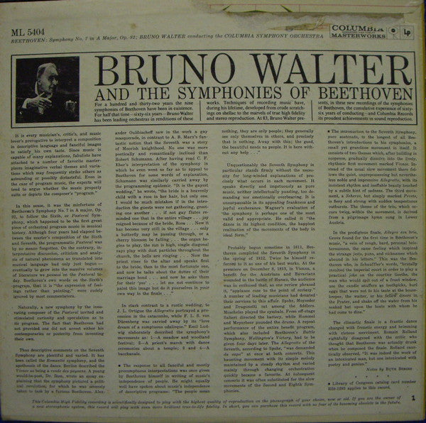 Bruno Walter, Beethoven* : Symphony No. 7 In A Major (LP, Mono)