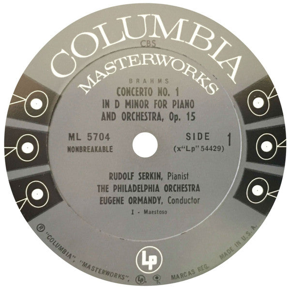 Rudolf Serkin / Eugene Ormandy Conducts The Philadelphia Orchestra / Brahms* : Piano Concerto No.1 In D Minor (LP, Mono)