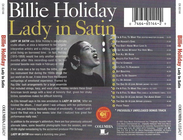 Billie Holiday : Lady In Satin (CD, Album, RE, RM, Son)
