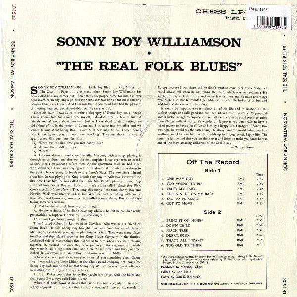 Sonny Boy Williamson (2) : The Real Folk Blues (LP, Album, Mono, RE, RM, 180)