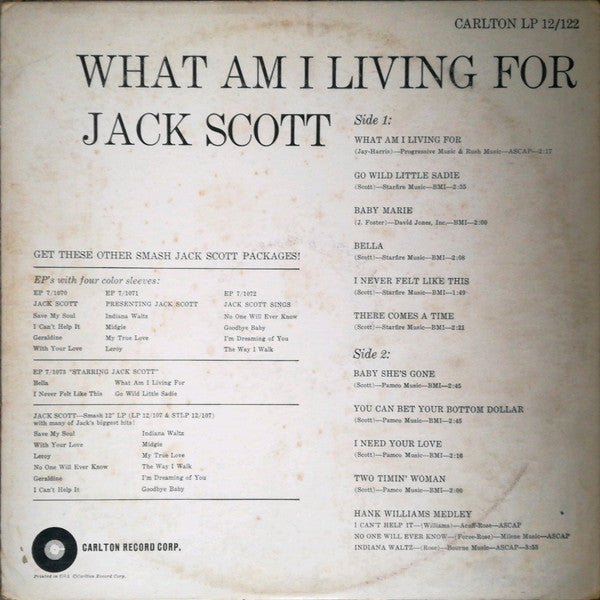 Jack Scott : What Am I Living For! (LP, Album, Mono)