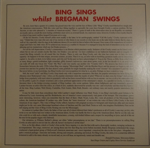 Bing Crosby & Buddy Bregman : Bing Sings Whilst Bregman Swings (LP, Album, Mono, Ltd, Num, RE, RM, S/Edition, Gat)
