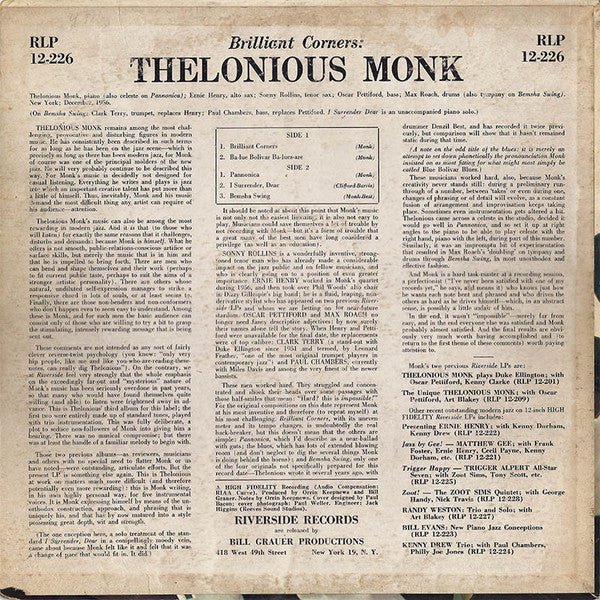 Thelonious Monk : Brilliant Corners (LP, Album, Mono, Dee)