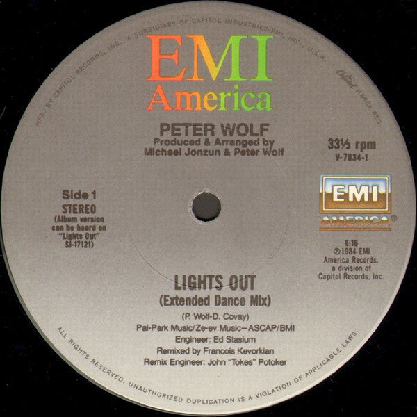 Peter Wolf : Lights Out (12", Single)