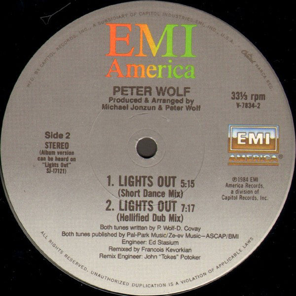 Peter Wolf : Lights Out (12", Single)