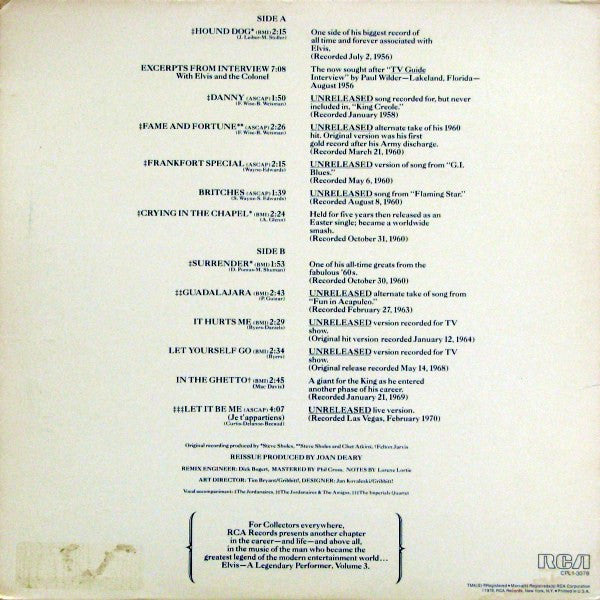 Elvis* : A Legendary Performer - Volume 3 (LP, Ltd, Pic, RE, Blu)