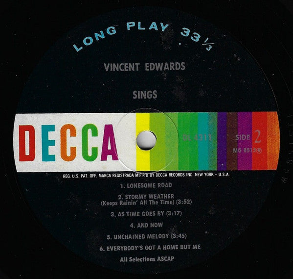 Vincent Edwards* : Vincent Edwards Sings (LP, Album, Mono)