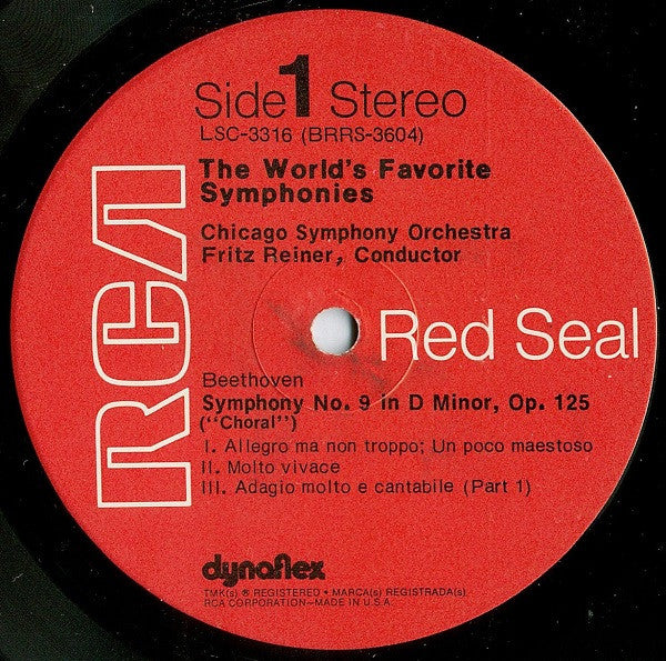 Beethoven*, Chicago Symphony*, Fritz Reiner, Phyllis Curtin, Florence Kopleff, John McCollum, Donald Gramm, Margaret Hillis : The World's Favorite Symphonies: Beethoven Symphony No. 9 In D Minor, Op. 125 ("Choral") (LP)