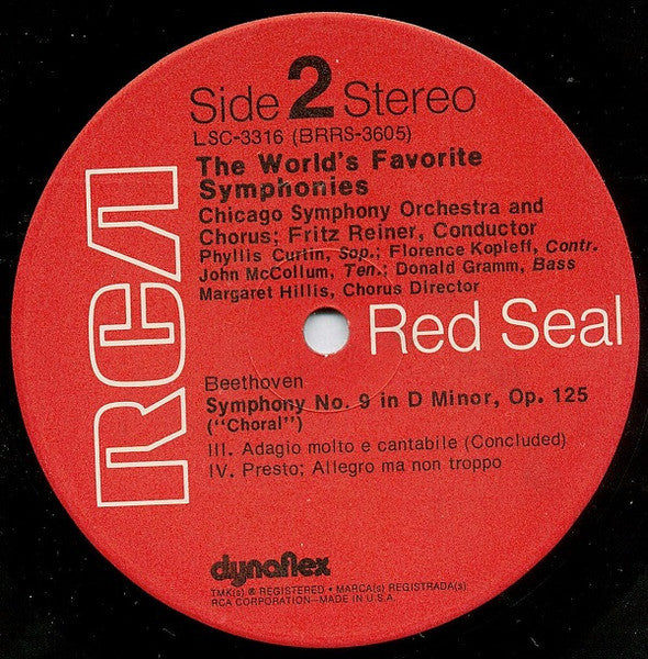 Beethoven*, Chicago Symphony*, Fritz Reiner, Phyllis Curtin, Florence Kopleff, John McCollum, Donald Gramm, Margaret Hillis : The World's Favorite Symphonies: Beethoven Symphony No. 9 In D Minor, Op. 125 ("Choral") (LP)