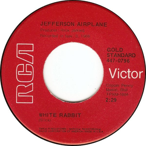 Jefferson Airplane : White Rabbit / Somebody To Love (7", Single, RE)
