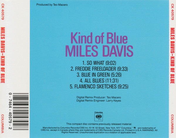 Miles Davis : Kind Of Blue (CD, Album, RE, RM, RP)
