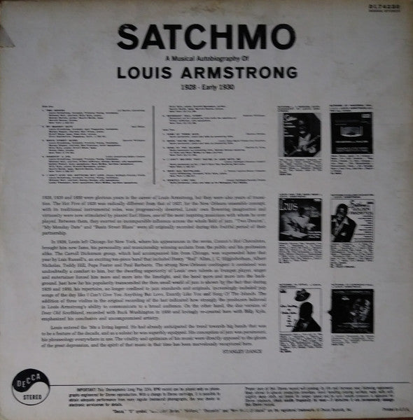 Louis Armstrong : Satchmo A Musical Autobiography Of Louis Armstrong (1928- Early 1930) (LP, Comp)