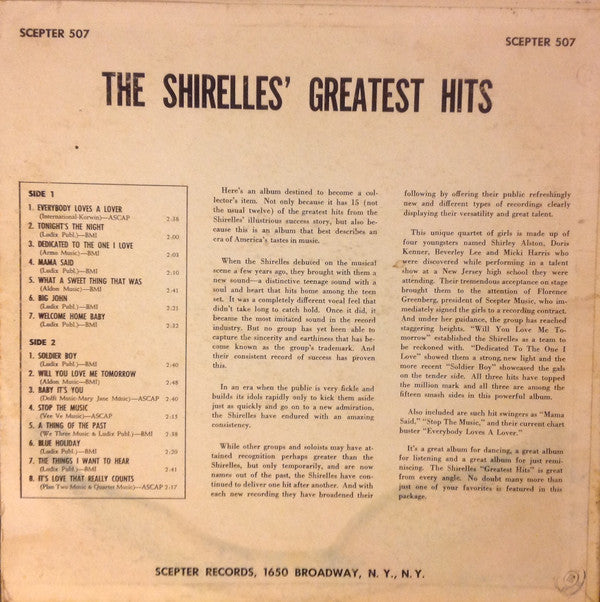 The Shirelles : The Shirelles' Greatest Hits (LP, Comp, Mono)
