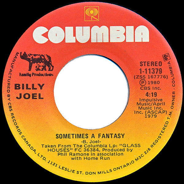 Billy Joel : Sometimes A Fantasy (7", Single)