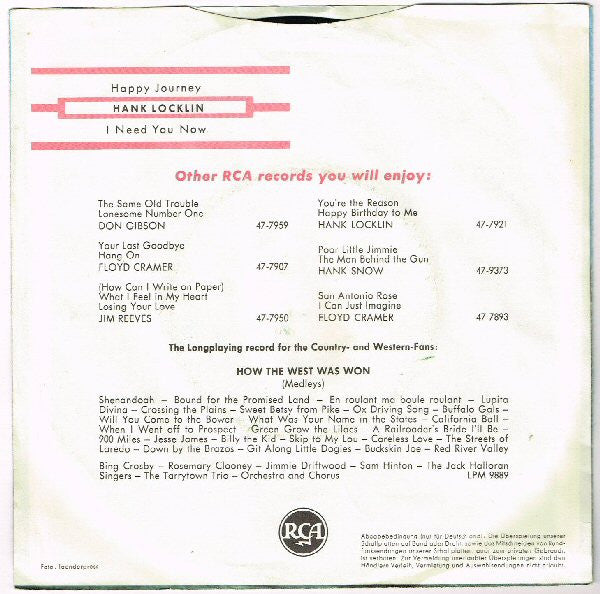 Hank Locklin : Happy Journey (7", Single)