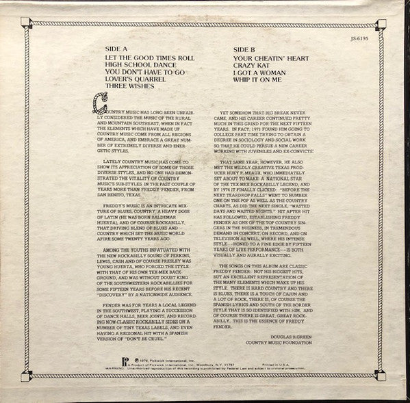 Freddy Fender (2) : Your Cheatin' Heart (LP, Comp)