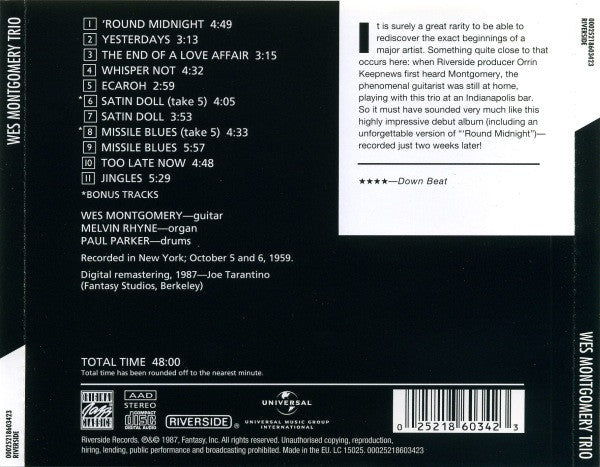 The Wes Montgomery Trio : A Dynamic New Sound: Guitar/Organ/Drums (CD, Album, RE, RM)