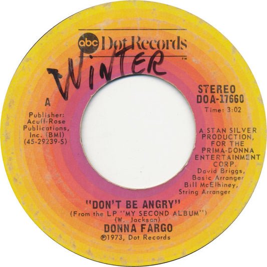 Donna Fargo : Don't Be Angry (7", Single)