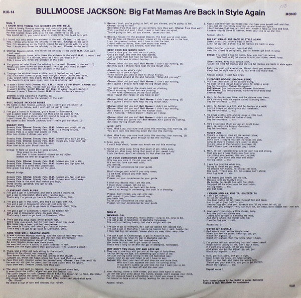 Bullmoose Jackson & His Buffalo Bearcats* : Big Fat Mamas Are Back In Style Again (LP, Album, Comp, Mono)