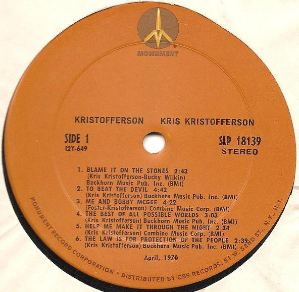 Kris Kristofferson : Kristofferson (LP, Album, RP, Mon)