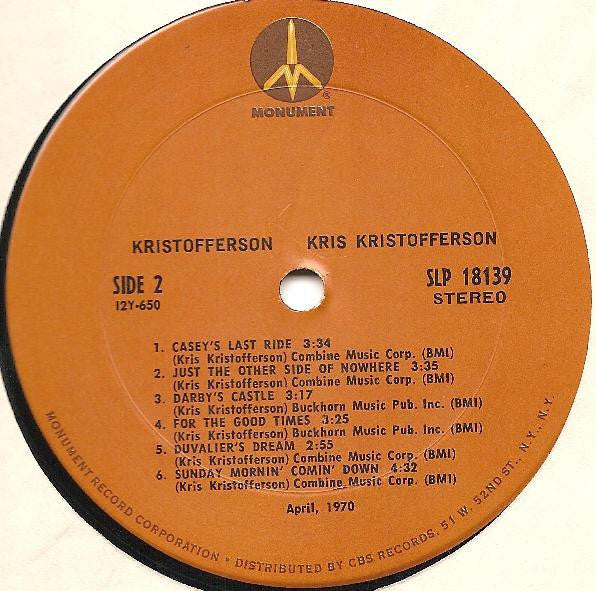 Kris Kristofferson : Kristofferson (LP, Album, RP, Mon)