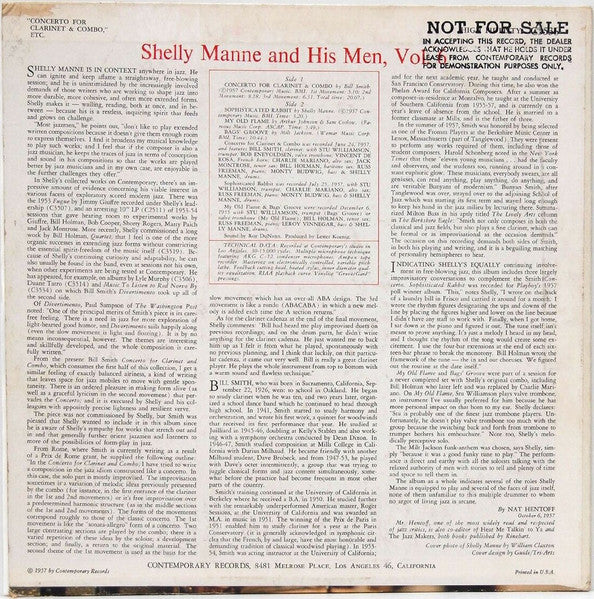 Shelly Manne & His Men : Vol. 6:  "Concerto For Clarinet & Combo," Etc. (LP, Album, Mono)