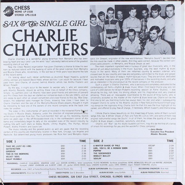 Charlie Chalmers* : Sax & The Single Girl (LP, Album)