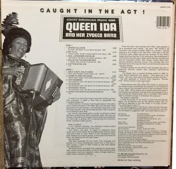 Queen Ida And Her Zydeco Band* : Caught In The Act! (LP, Album)
