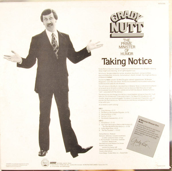 Grady Nutt, The Prime Minister Of Humor* : Taking Notice (LP, Album)