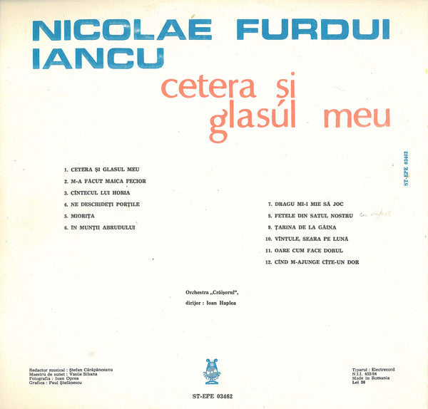Nicolae Furdui Iancu : Cetera Și Glasul Meu (LP, Album)
