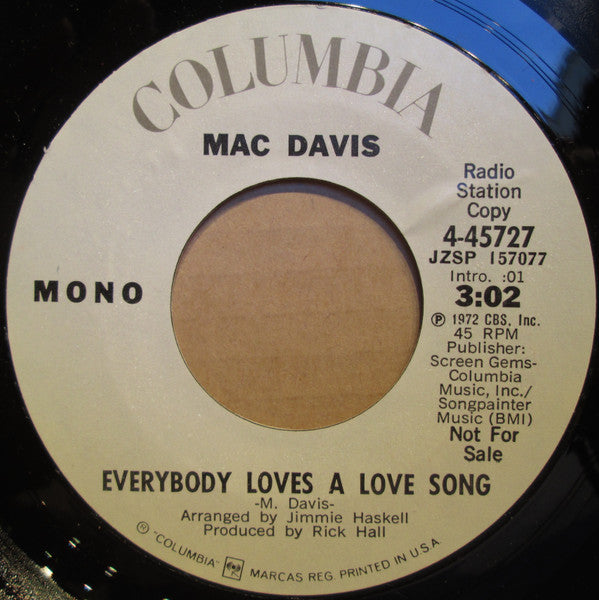 Mac Davis : Everybody Loves A Love Song (7", Promo)
