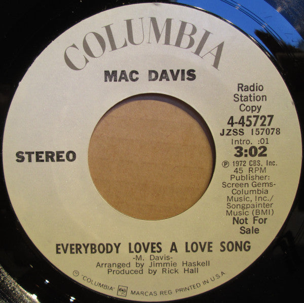 Mac Davis : Everybody Loves A Love Song (7", Promo)