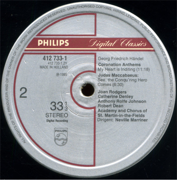 Händel* / Academy* & Chorus Of St. Martin-In-The-Fields*, Neville Marriner* : Coronation Anthems (LP, Album)