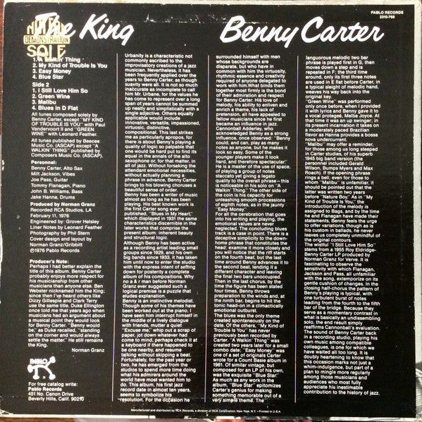 Benny Carter : The King (LP, Album, Ind)