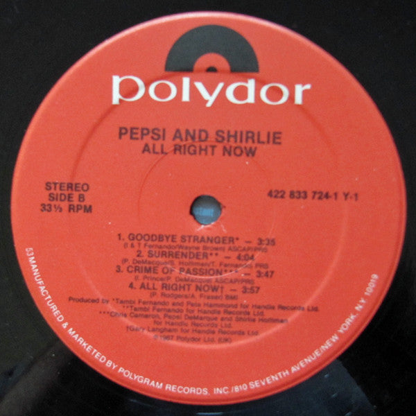 Pepsi & Shirlie : All Right Now (LP, Album)