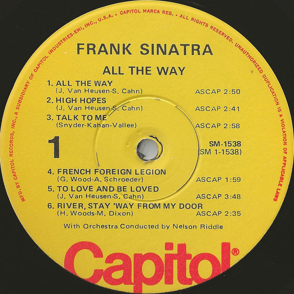 Frank Sinatra : All The Way (LP, Comp, RE)