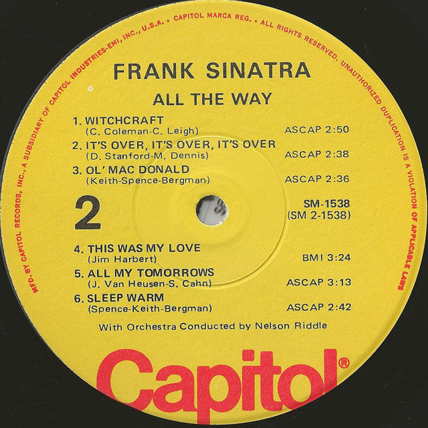 Frank Sinatra : All The Way (LP, Comp, RE)