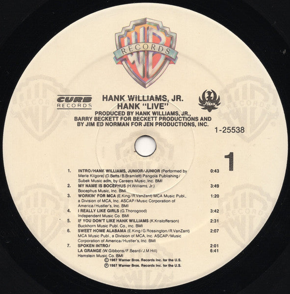 Hank Williams Jr. : Hank "Live" (LP, Album, Spe)