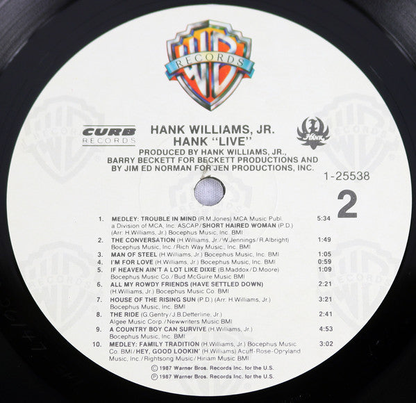 Hank Williams Jr. : Hank "Live" (LP, Album, Spe)